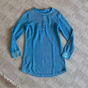 Elegant Blue Button-Up Knit Women's Tunic with denim cuffs